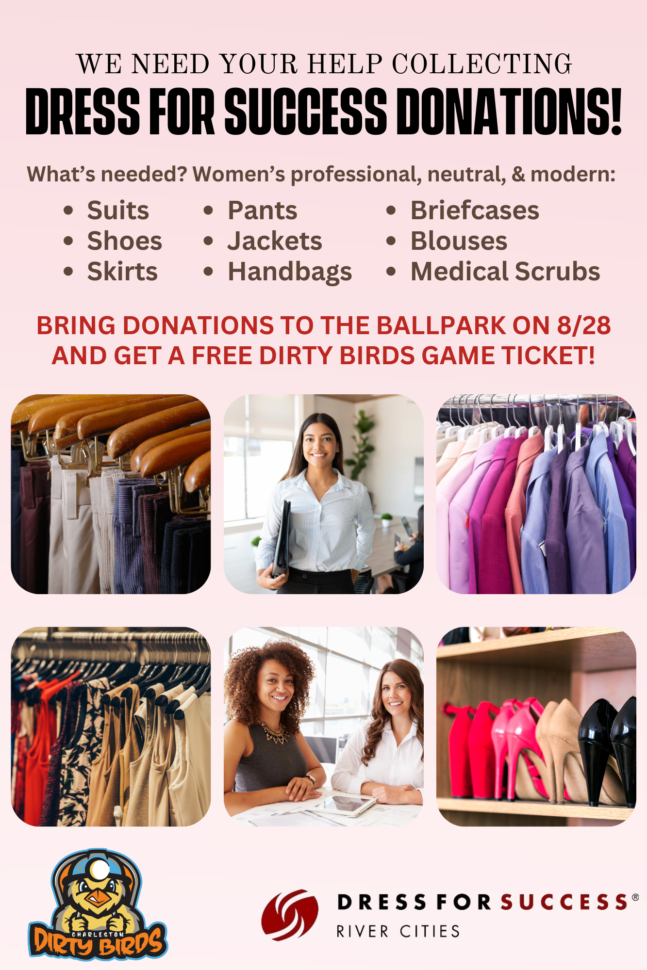 CHARLESTON DIRTY BIRDS PARTNER WITH DRESS FOR SUCCESS Charleston Dirty Birds