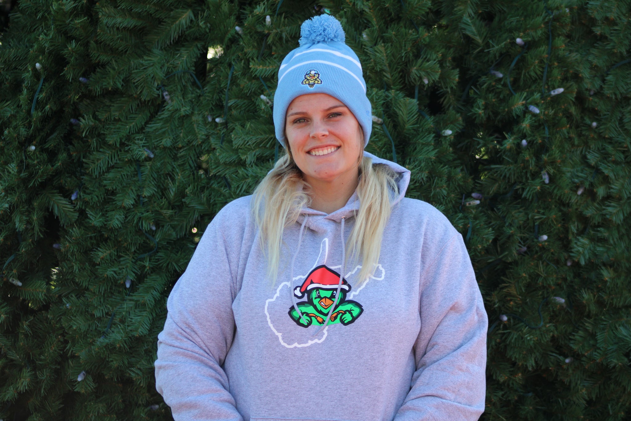 Blue & White Pom Beanie